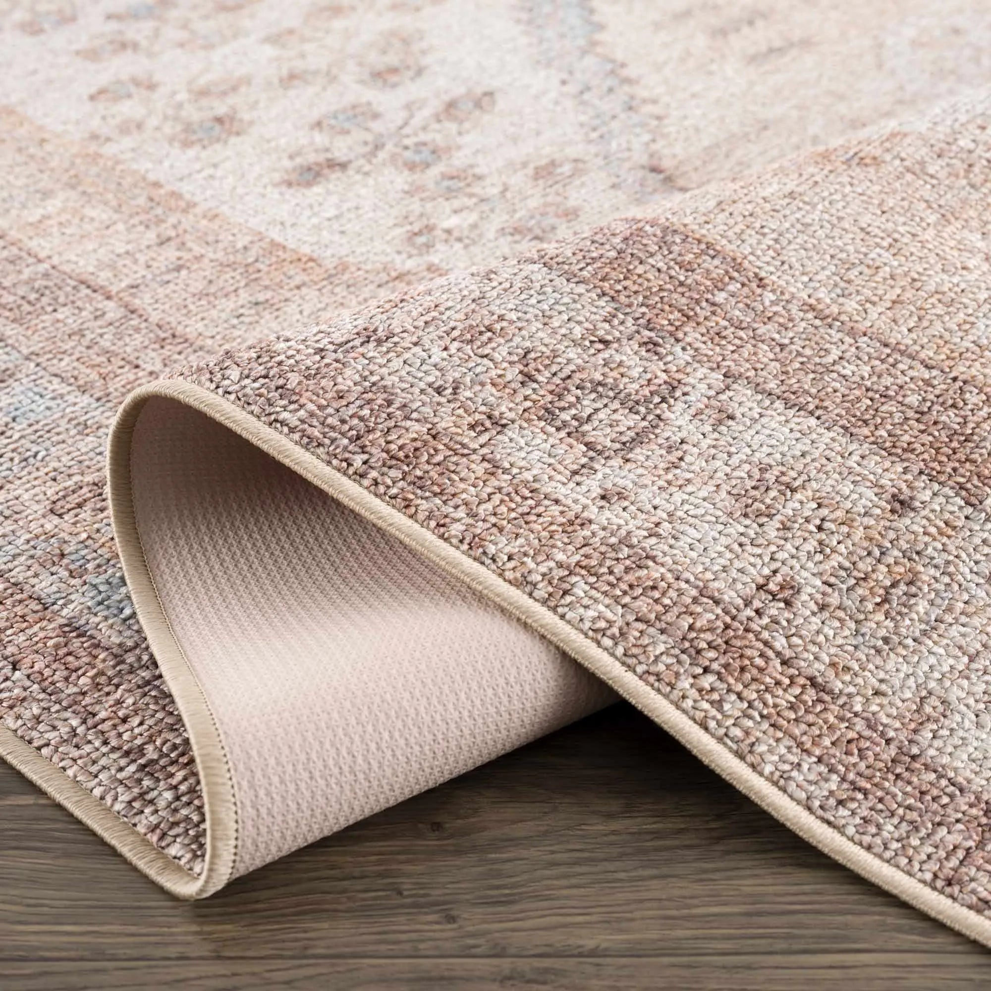 Analu Tan, Light Blue, Brown Non-Slip Washable Rug