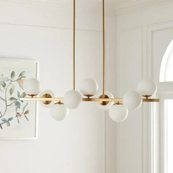 Imara Antique Gold Frame Chandelier in White Globe Shades - The Mayfair Hall