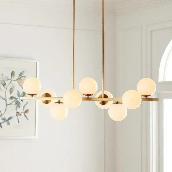 Imara Antique Gold Frame Chandelier in White Globe Shades - The Mayfair Hall