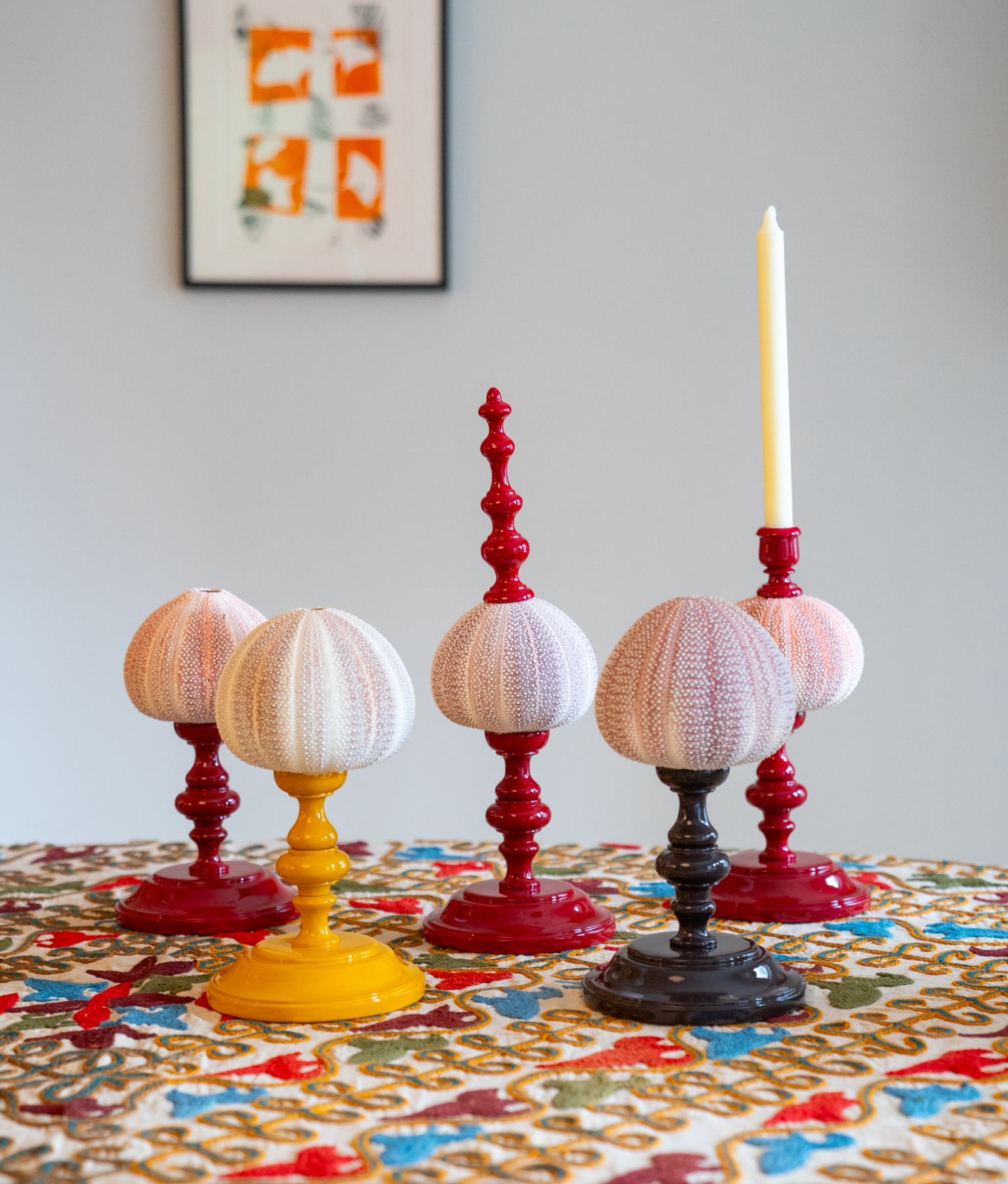 Noto Lacquered Sea Urchin Object, Crimson