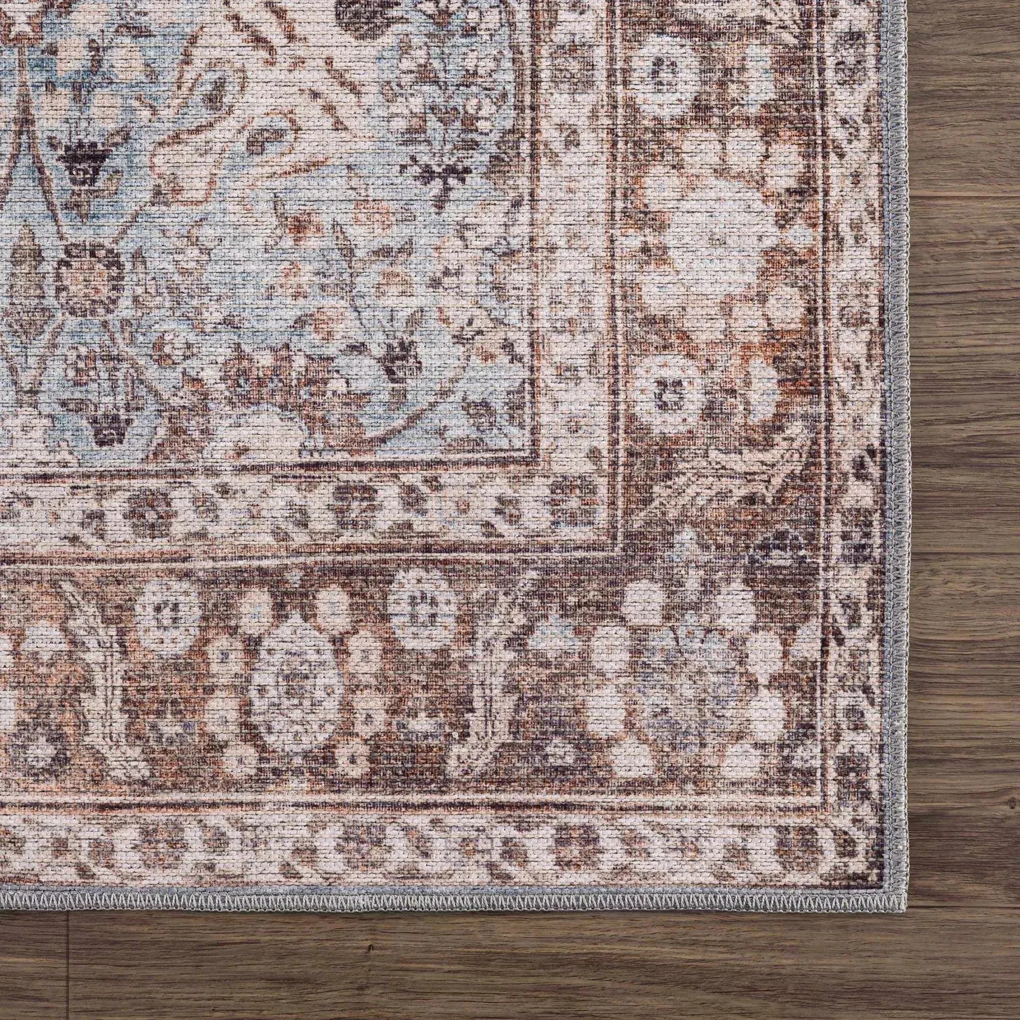 Dauis Brown&Blue Washable Persian Style Rug - The Mayfair Hall