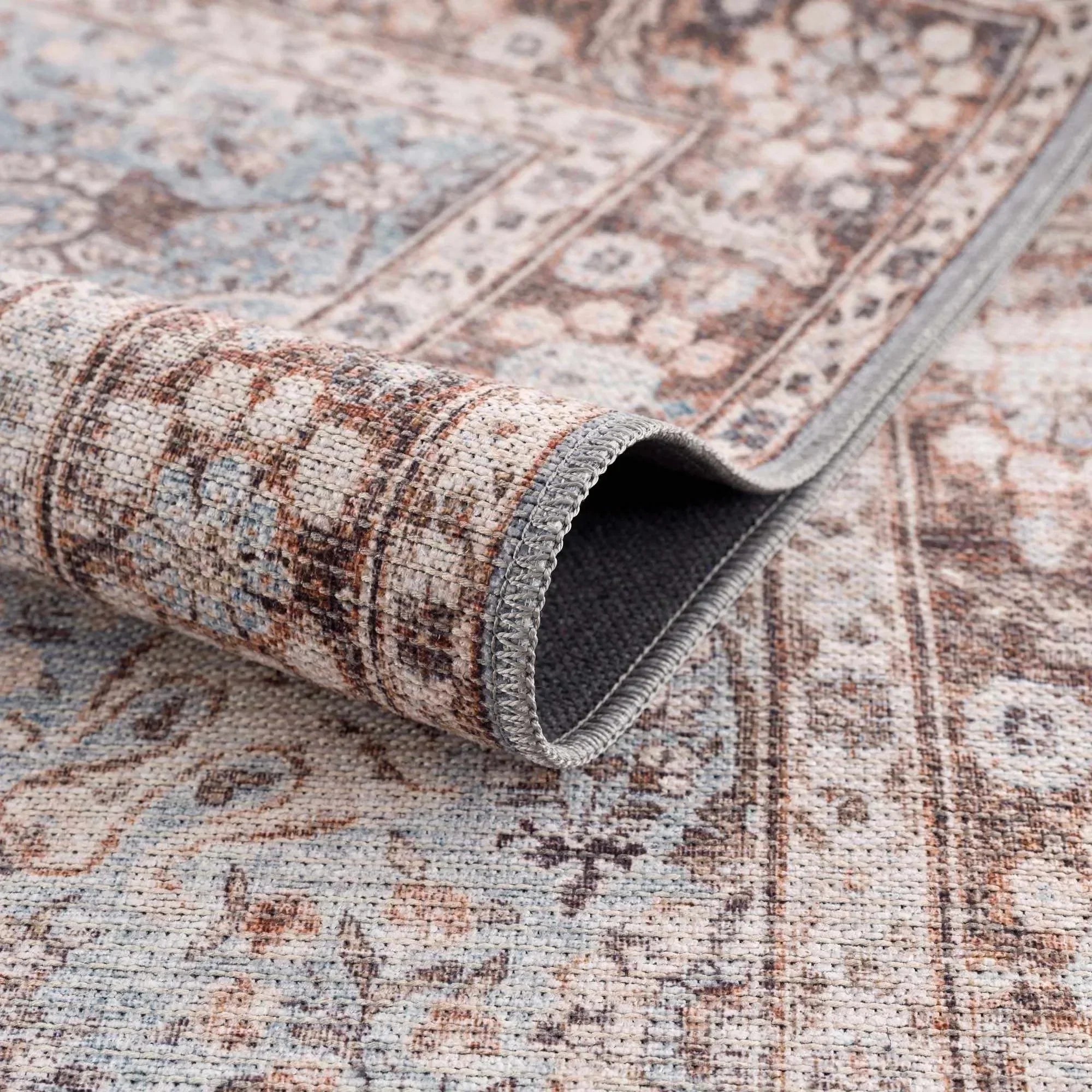 Dauis Brown&Blue Washable Persian Style Rug - The Mayfair Hall