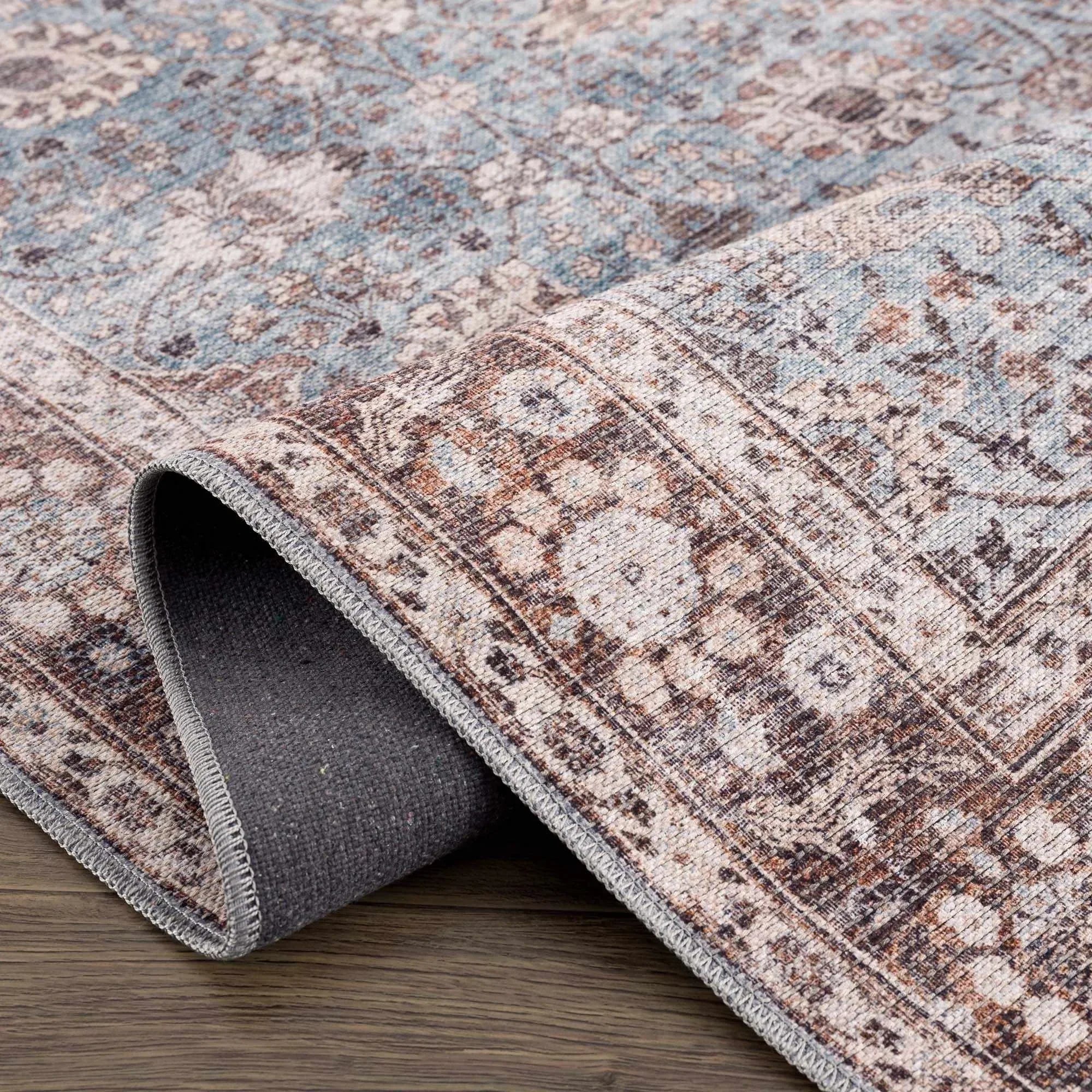 Dauis Brown&Blue Washable Persian Style Rug - The Mayfair Hall