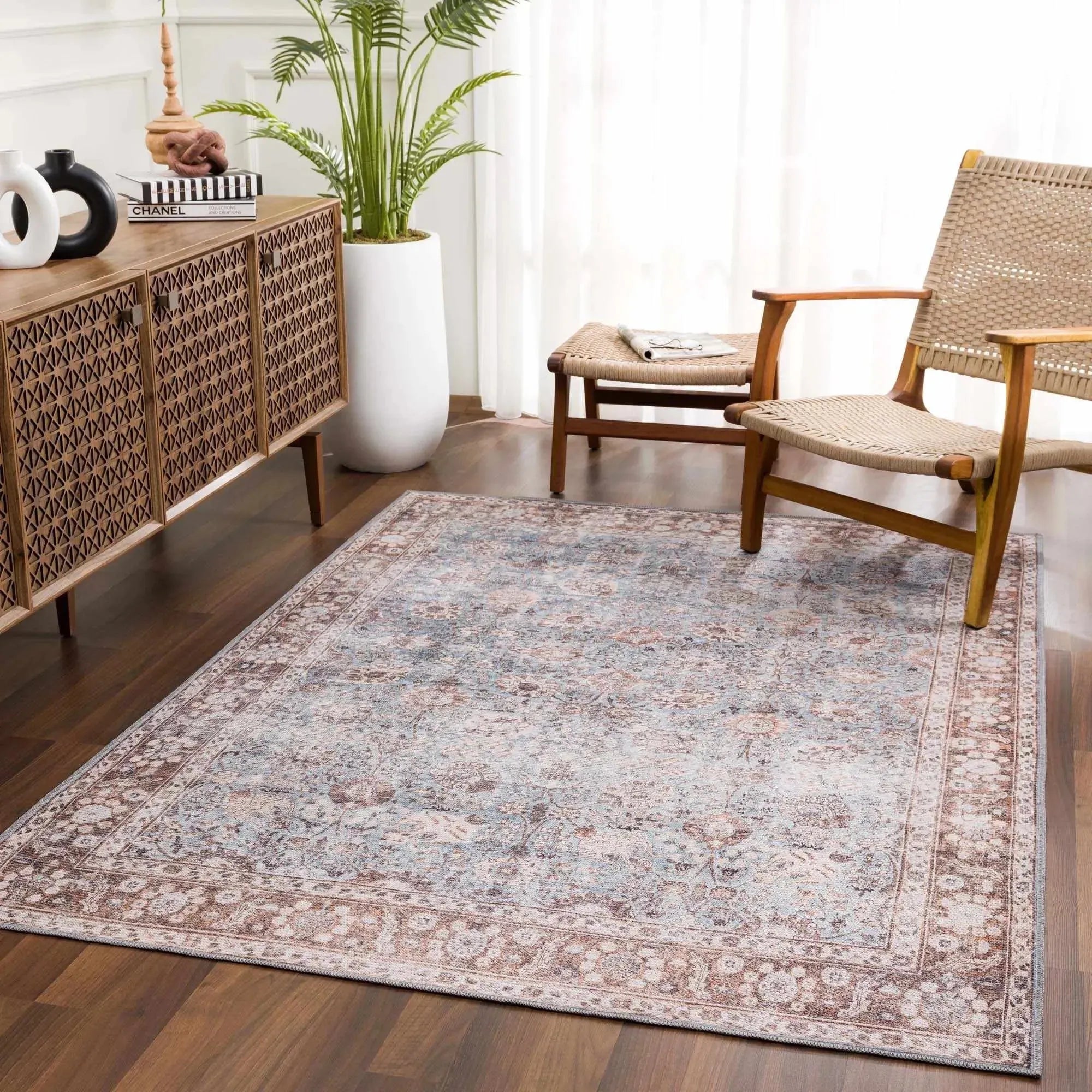 Dauis Brown&Blue Washable Persian Style Rug - The Mayfair Hall