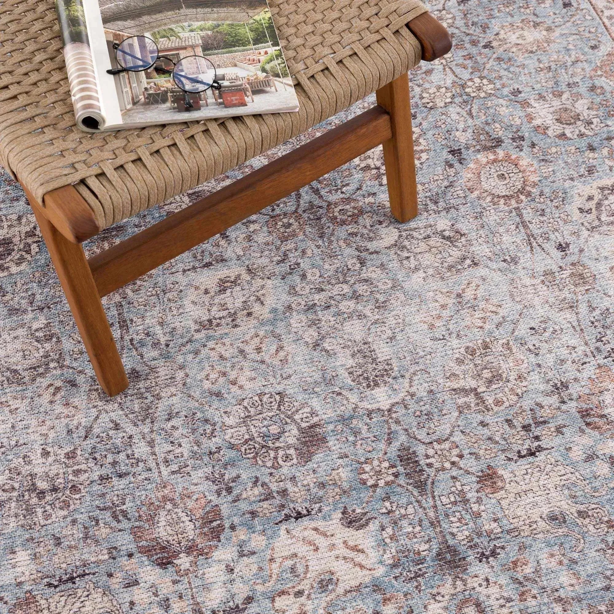 Dauis Brown&Blue Washable Persian Style Rug - The Mayfair Hall