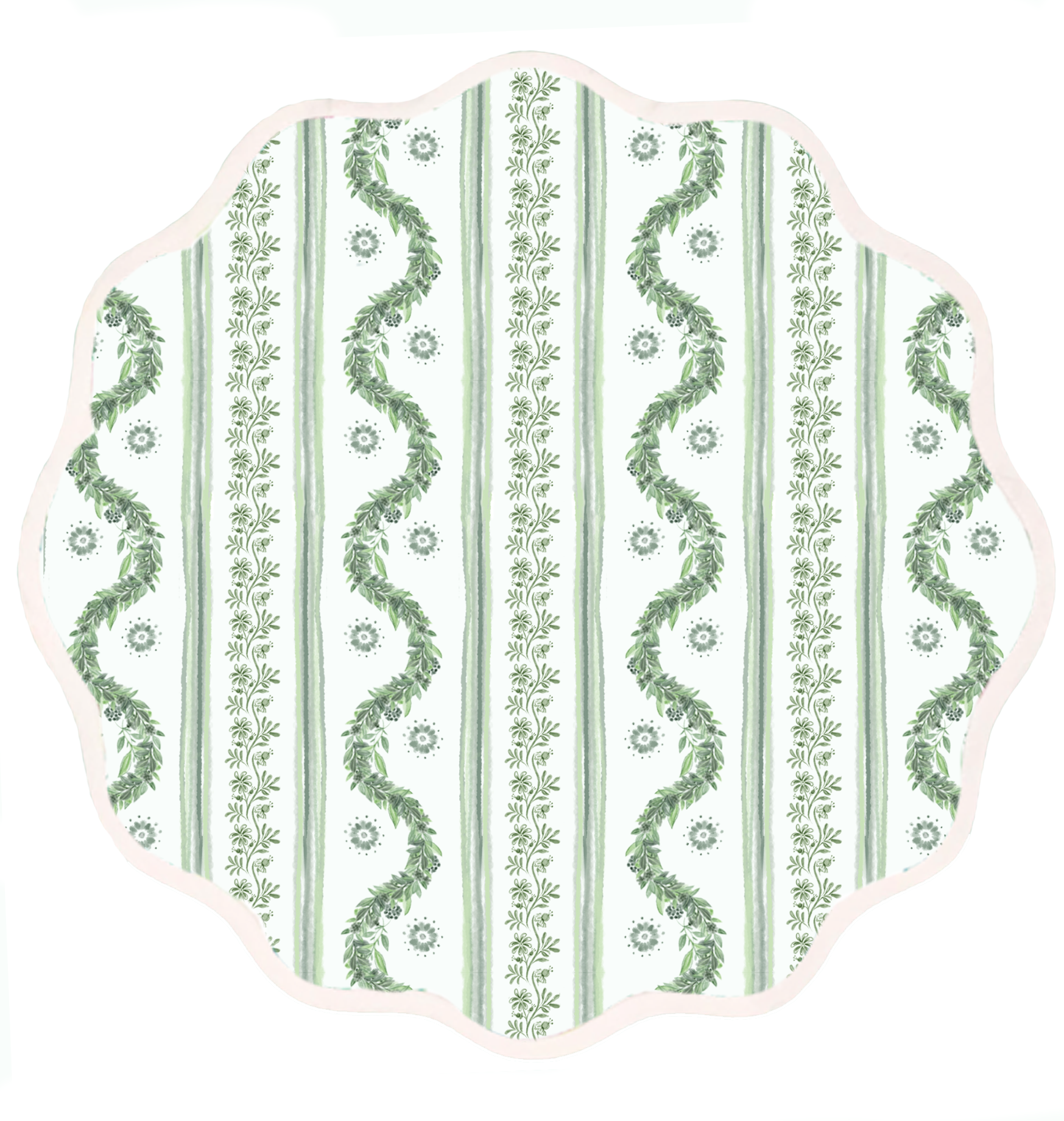 Round Scalloped Placemat | Boxwood Garden - Sage