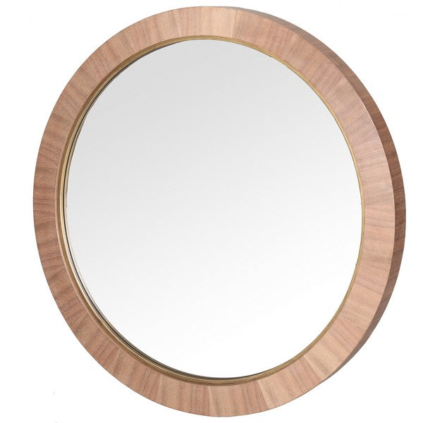 Paulson Walnut Finish Round Wood Mirror