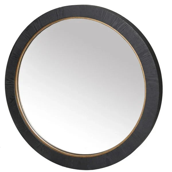 Paulson Black Round Wood Mirror