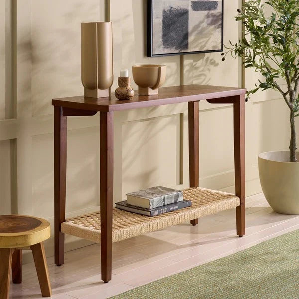 Chasu Wood Console Table in Walnut with Shelf