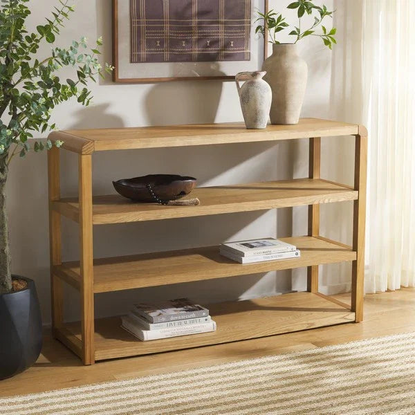 Omara Wood Console Table in Natural with 4 Shelves - The Mayfair Hall