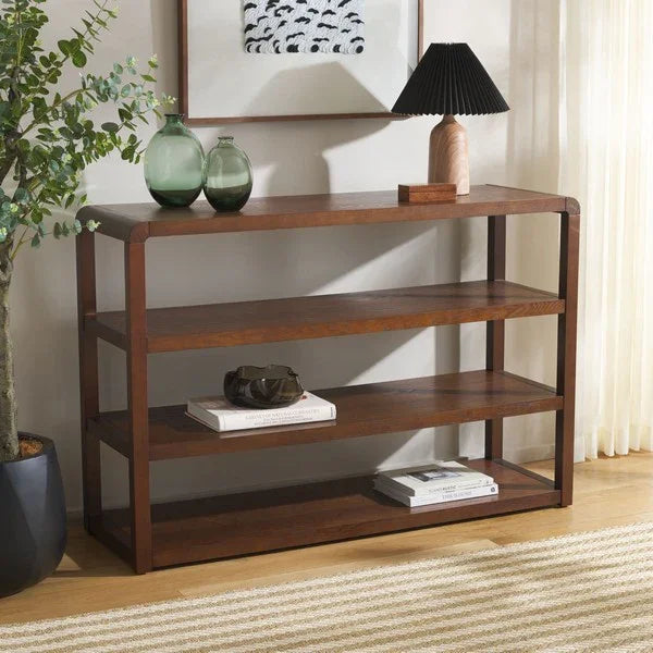 Omara Wood Console Table in Walnut with 4 Shelves - The Mayfair Hall