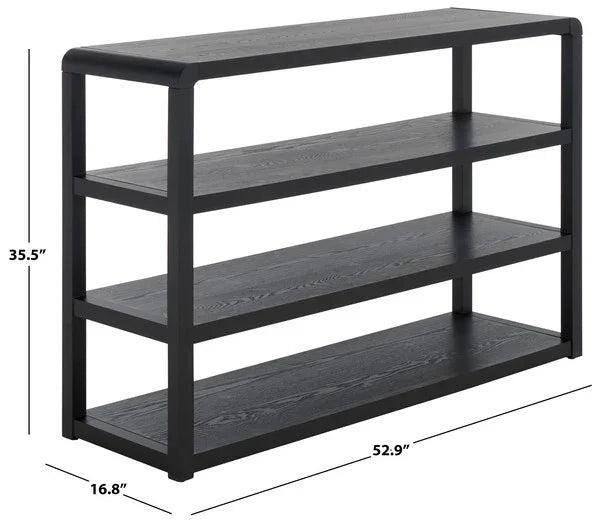 Omara Wood Console Table in Black with 4 Shelves - The Mayfair Hall