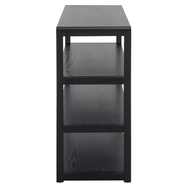 Omara Wood Console Table in Black with 4 Shelves - The Mayfair Hall