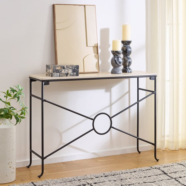 Lenin Ceramic Console Table in Black with Beige Top
