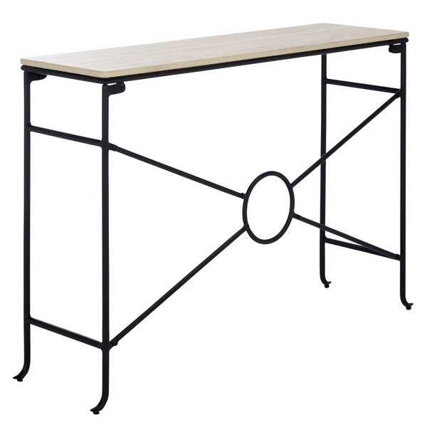 Lenin Ceramic Console Table in Black with Beige Top