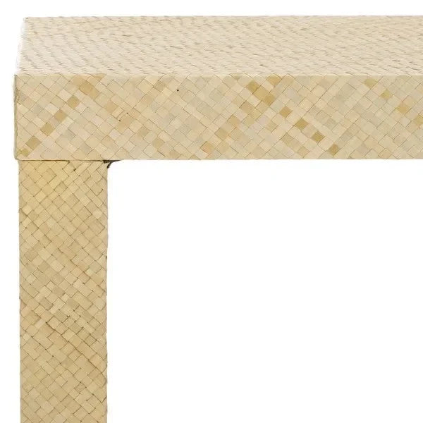Apis Raffia Wood Console Table in Natural with Shelves - The Mayfair Hall