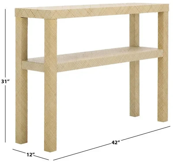 Apis Raffia Wood Console Table in Natural with Shelves - The Mayfair Hall