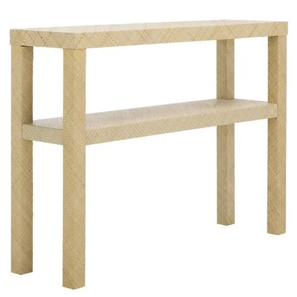 Apis Raffia Wood Console Table in Natural with Shelves - The Mayfair Hall