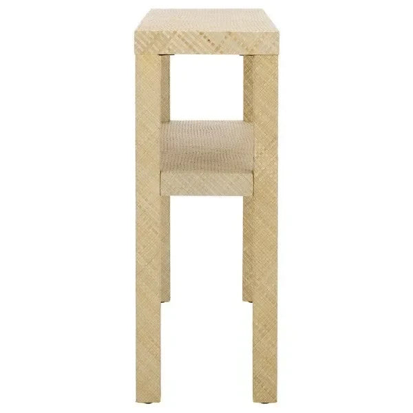 Apis Raffia Wood Console Table in Natural with Shelves - The Mayfair Hall