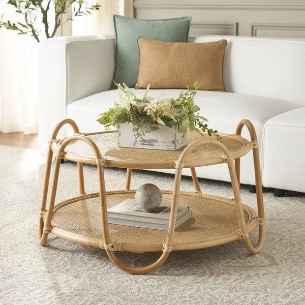 Althea Rattan Coffee Table in Natural with Weave Design - The Mayfair Hall