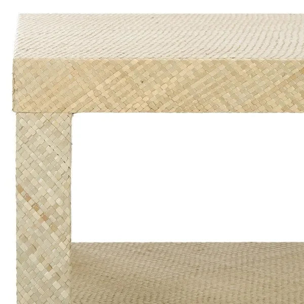 Apis Raffia Wood Coffee Table in Natural with Shelves - The Mayfair Hall