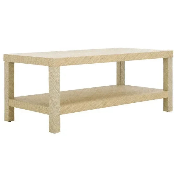Apis Raffia Wood Coffee Table in Natural with Shelves - The Mayfair Hall
