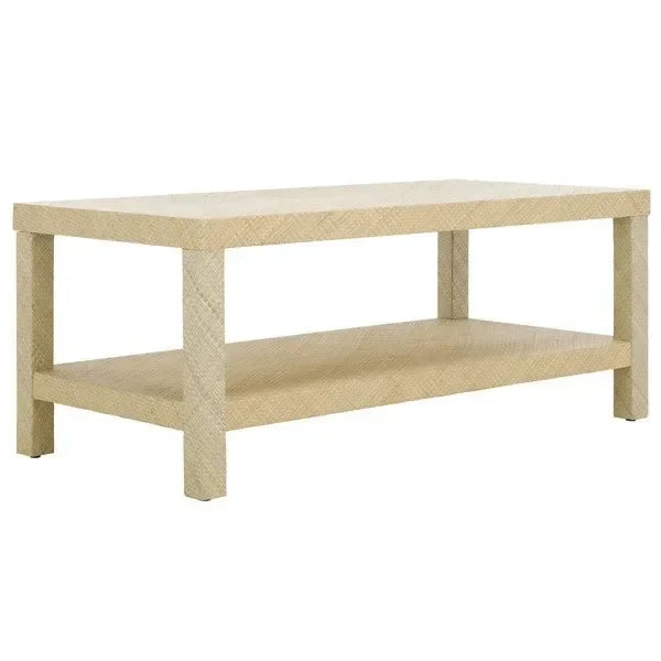 Apis Raffia Wood Coffee Table in Natural with Shelves - The Mayfair Hall