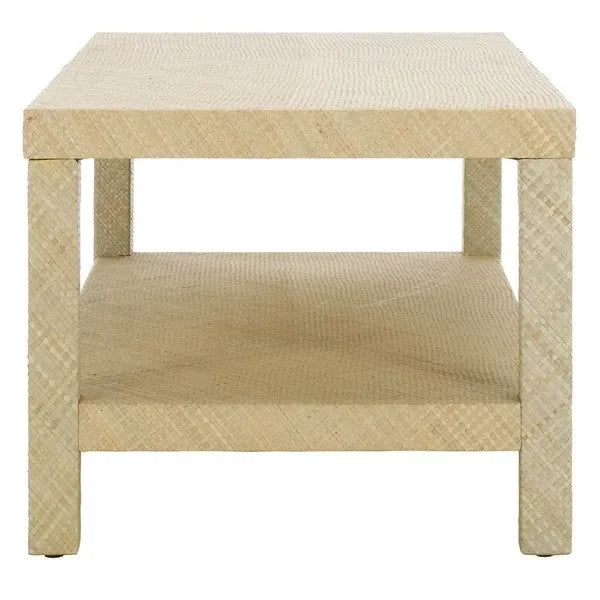 Apis Raffia Wood Coffee Table in Natural with Shelves - The Mayfair Hall