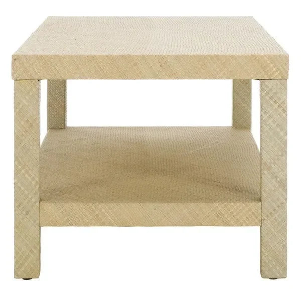 Apis Raffia Wood Coffee Table in Natural with Shelves - The Mayfair Hall