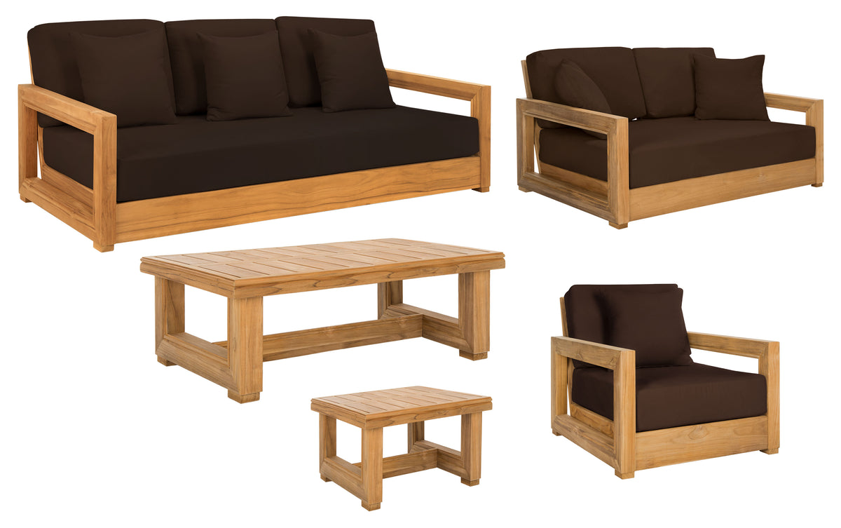 Montford Brazilian Teak 3 Seater Sofa in Natural Teak and Dark Brown