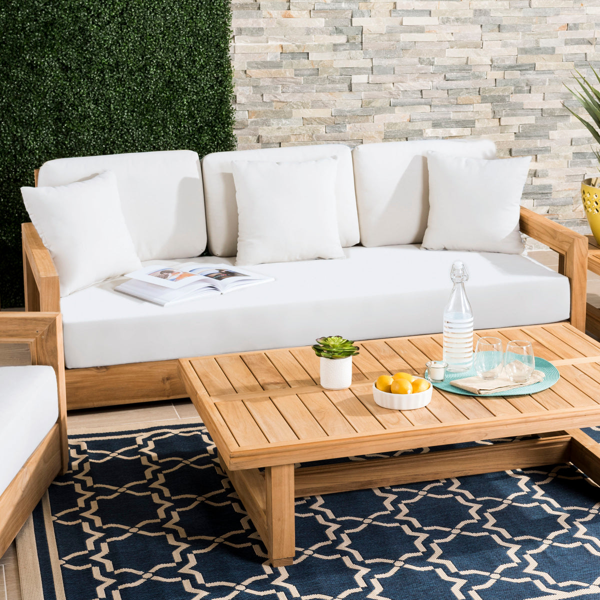 Montford Brazilian Teak 3 Seater Sofa in Natural Teak and Dark Brown