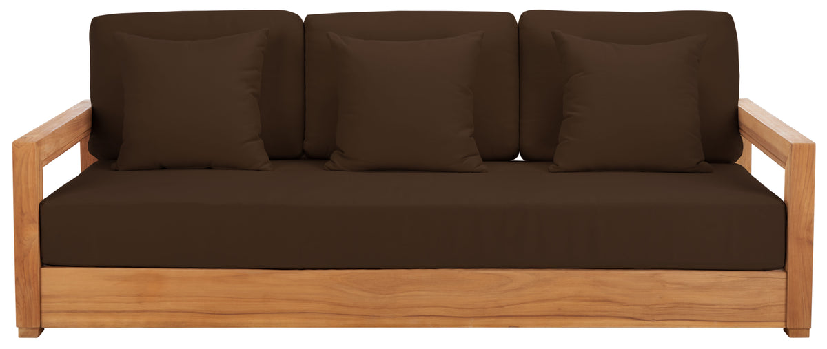 Montford Brazilian Teak 3 Seater Sofa in Natural Teak and Dark Brown