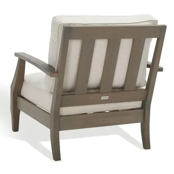 Martinique Wood Patio Armchair in Light Gray and Beige - The Mayfair Hall