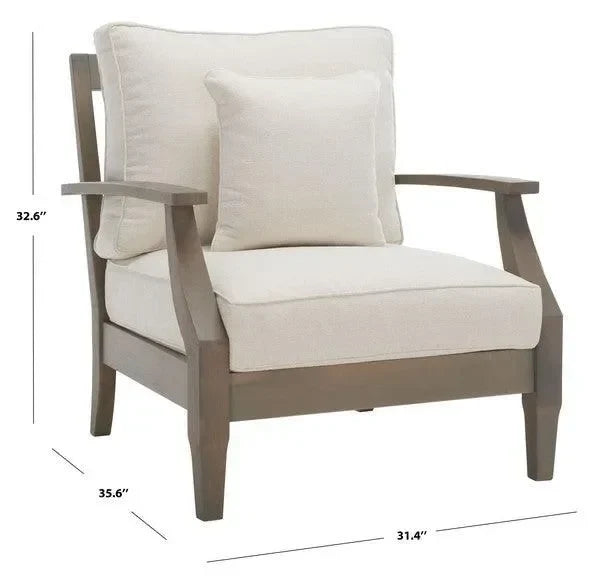 Martinique Wood Patio Armchair in Light Gray and Beige - The Mayfair Hall
