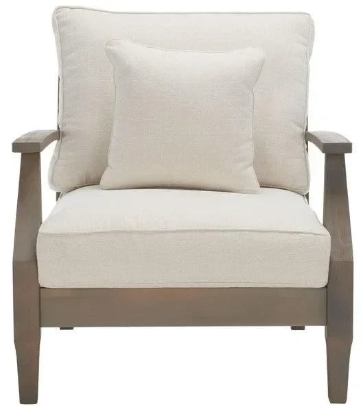 Martinique Wood Patio Armchair in Light Gray and Beige - The Mayfair Hall