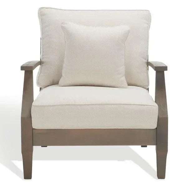 Martinique Wood Patio Armchair in Light Gray and Beige - The Mayfair Hall