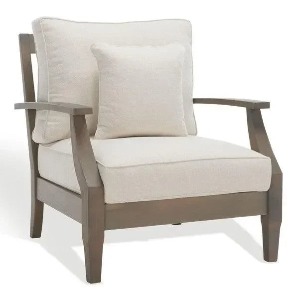 Martinique Wood Patio Armchair in Light Gray and Beige - The Mayfair Hall