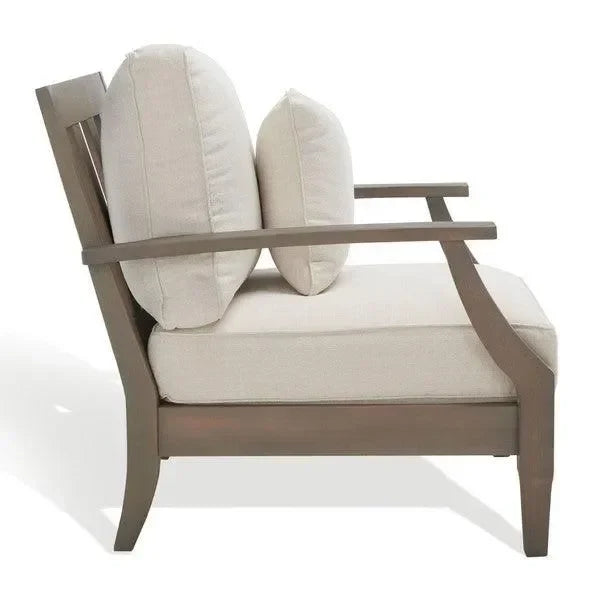 Martinique Wood Patio Armchair in Light Gray and Beige - The Mayfair Hall