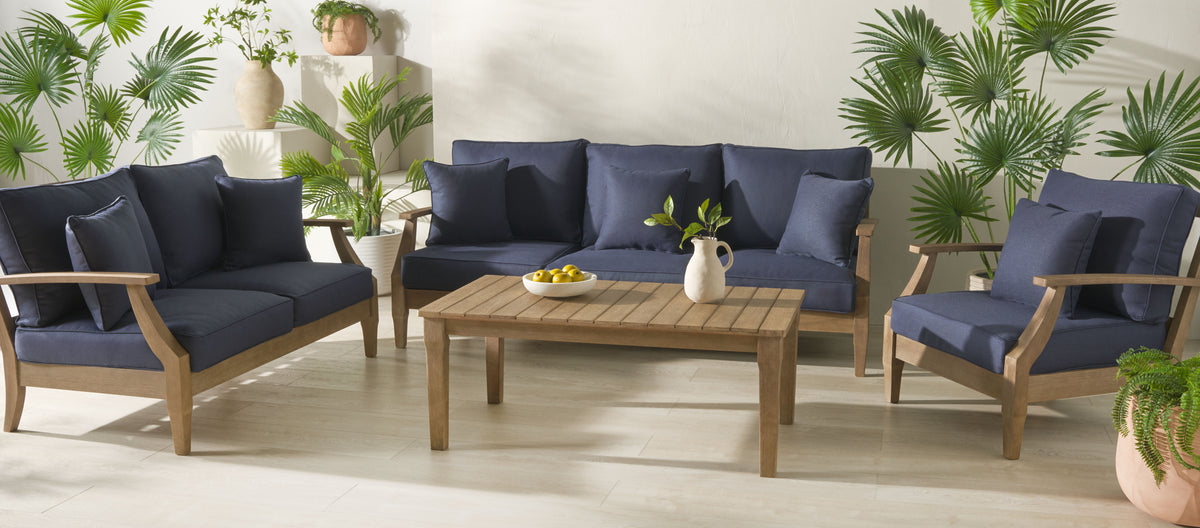 Martinique Eucalyptus Wood Patio Loveseat in Natural and Navy