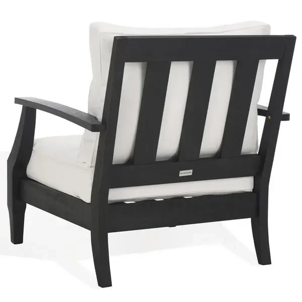 Martinique Wood Patio Armchair in Black/White with Slatted Back - The Mayfair Hall