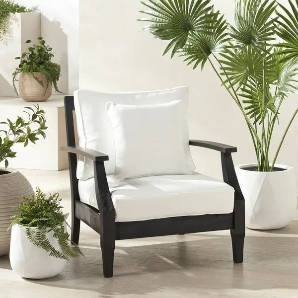 Martinique Wood Patio Armchair in Black/White with Slatted Back - The Mayfair Hall