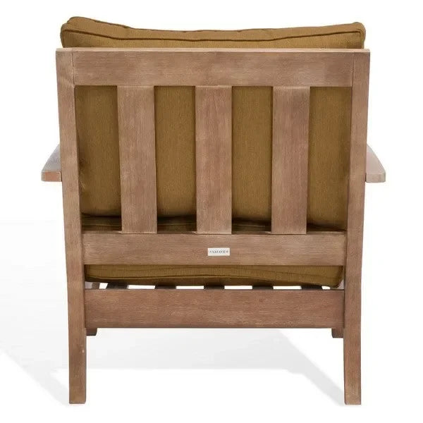 Martinique Wood Patio Armchair in Brown with Slatted Back - The Mayfair Hall