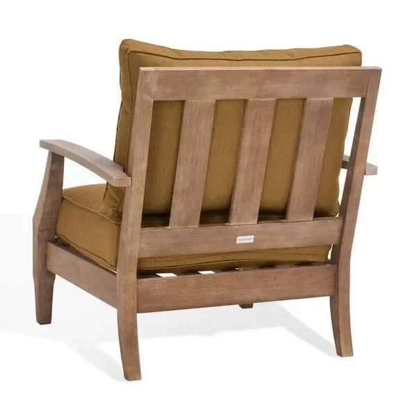 Martinique Wood Patio Armchair in Brown with Slatted Back - The Mayfair Hall