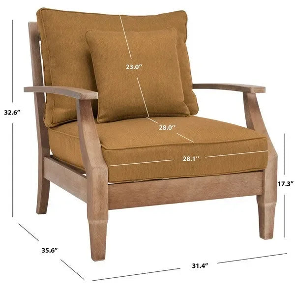 Martinique Wood Patio Armchair in Brown with Slatted Back - The Mayfair Hall
