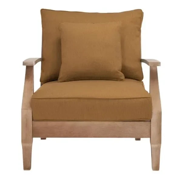 Martinique Wood Patio Armchair in Brown with Slatted Back - The Mayfair Hall