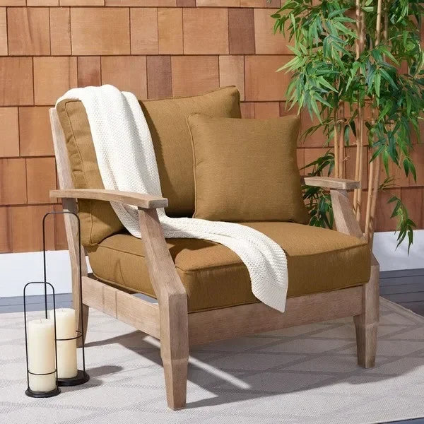 Martinique Wood Patio Armchair in Brown with Slatted Back - The Mayfair Hall