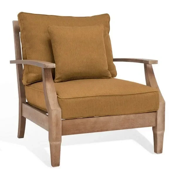Martinique Wood Patio Armchair in Brown with Slatted Back - The Mayfair Hall