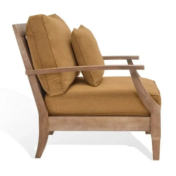 Martinique Wood Patio Armchair in Brown with Slatted Back - The Mayfair Hall