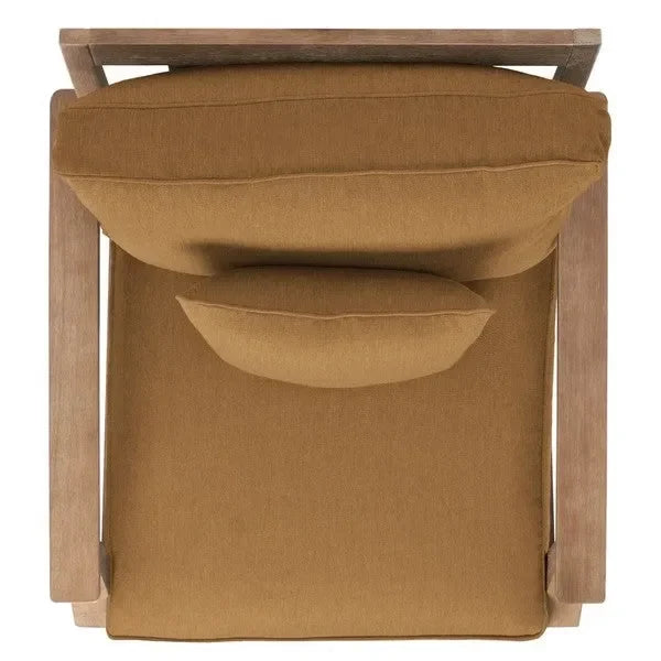 Martinique Wood Patio Armchair in Brown with Slatted Back - The Mayfair Hall