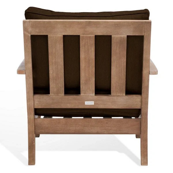 Martinique Wood Patio Armchair in Natural with Dark Brown Cushion